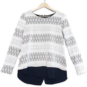 Pleione Women's Knit Long Sleeve Top Black White Size Small